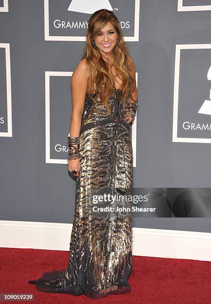 Actress-singer Miley Cyrus arrives at The 53rd Annual GRAMMY Awards held at Staples Center on February 13, 2011 in Los Angeles, California.