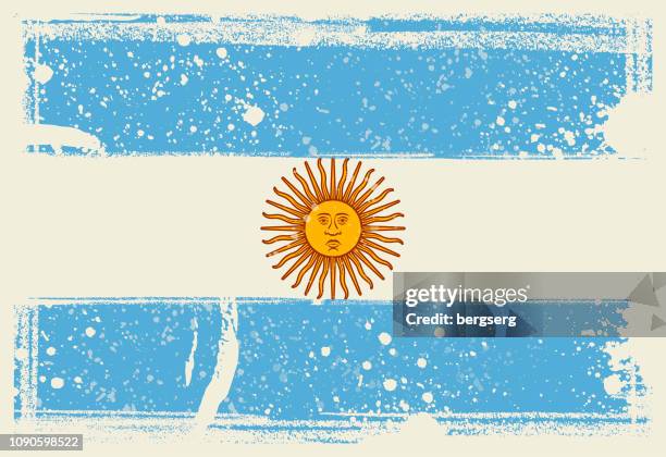 stockillustraties, clipart, cartoons en iconen met vlag van argentinië. vectorillustratie met grunge frame - behangkwast
