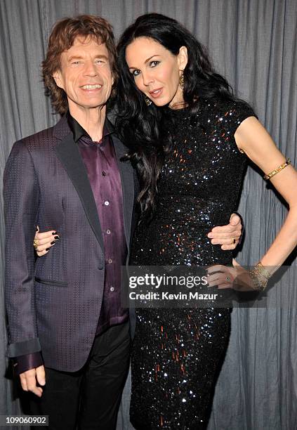 Mick Jagger and L'Wren Scott wearing L'Wren Scott attends The 53rd Annual GRAMMY Awards held at Staples Center on February 13, 2011 in Los Angeles,...