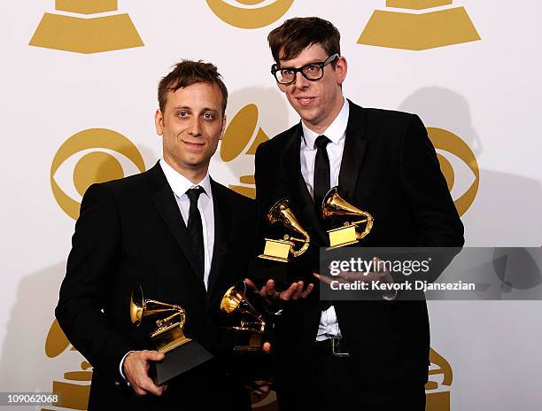 Musicians Dan Auerbach and Patrick Carney of the Black Keys, winners of the Best Rock Performance By A Duo Or Group With Vocals award for "Tighten...
