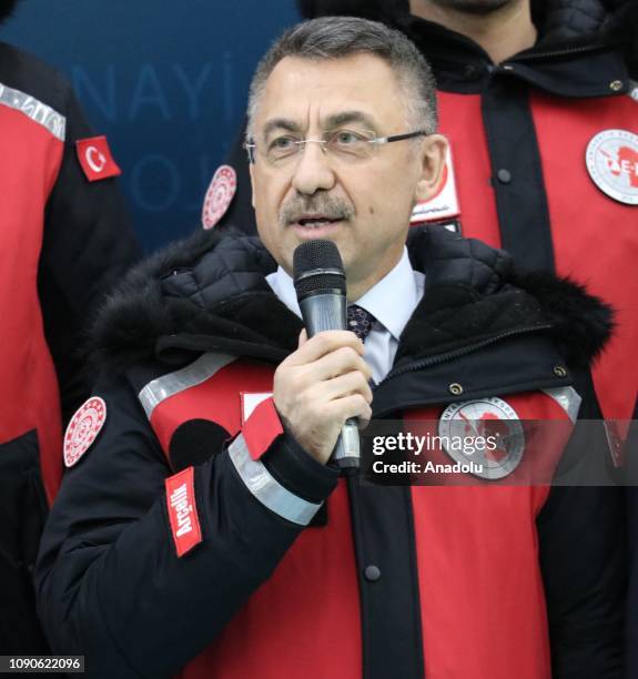 Turkish Vice President Fuat Oktay makes a speech as he gathers with the members of the 3rd National Antarctic Science Expedition, in Sakarya, Turkey...