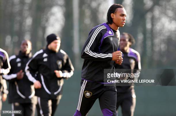 Anderlecht's Brazilian Kanu running during a training session of the RSC Anderlecht football team on February 24 in Brussels. On the eve of the...