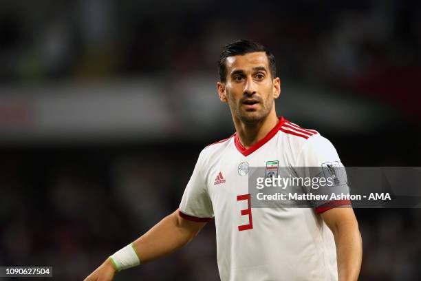 Ehsan Haji Safi of Iran in action during the AFC Asian Cup semi final match between Iran and Japan at Hazza Bin Zayed Stadium on January 28, 2019 in...
