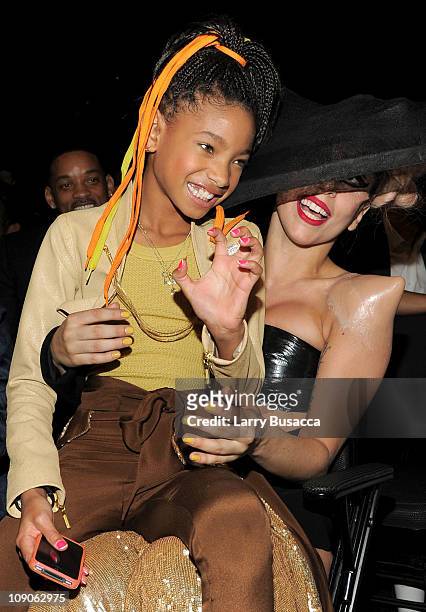 Singers Willow Smith and Lady Gaga attend The 53rd Annual GRAMMY Awards held at Staples Center on February 13, 2011 in Los Angeles, California.