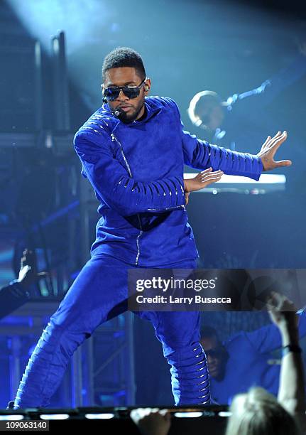 Singer Usher performs onstage at The 53rd Annual GRAMMY Awards held at Staples Center on February 13, 2011 in Los Angeles, California.