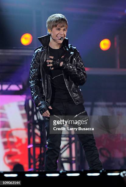 Singer Justin Bieber performs onstage at The 53rd Annual GRAMMY Awards held at Staples Center on February 13, 2011 in Los Angeles, California.