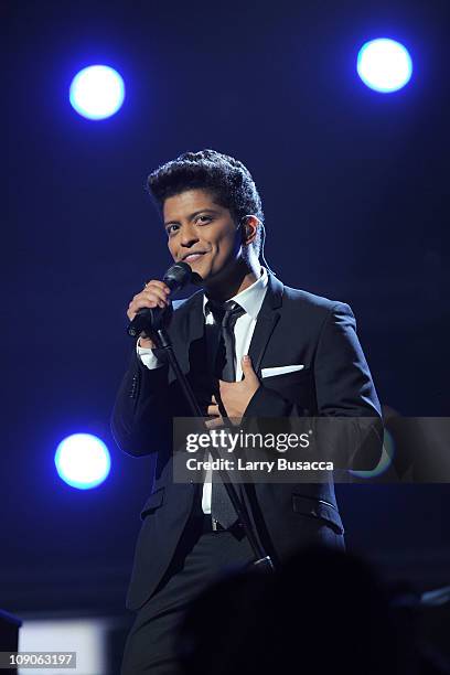 Singer Bruno Mars performs onstage at The 53rd Annual GRAMMY Awards held at Staples Center on February 13, 2011 in Los Angeles, California.