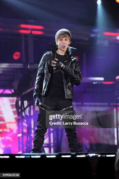 Singer Justin Bieber performs onstage at The 53rd Annual GRAMMY Awards held at Staples Center on February 13, 2011 in Los Angeles, California.