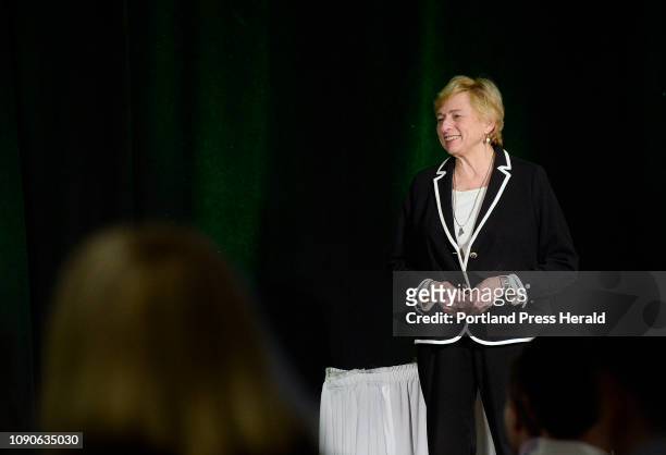 Governor Janet Mills on stage during the Maine Real Estate and Development Association forecasting conference at the Holiday Inn by the Bay Thursday,...