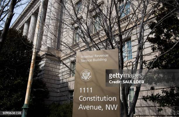The US Internal Revenue Service is seen on the first work day for furloughed federal workers following a 35-day partial government shutdown in...
