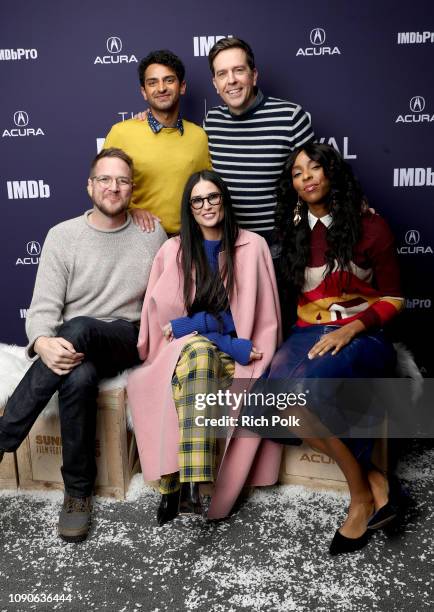 Karan Soni, Patrick Brice, Ed Helms, Demi Moore and Jessica Williams of Corporate Animals attend The IMDb Studio at Acura Festival Village on...