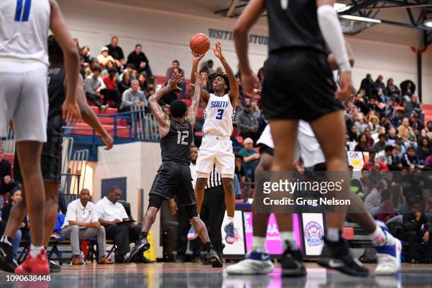 High School Basketball: South Garland Tyrese Maxey in action, shooting vs Wylie at South Garland HS. Maxey, a top recruit, has committed to...