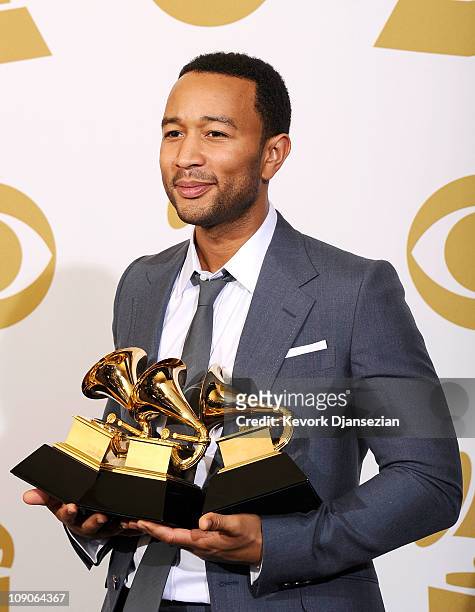 Musician John Legend, winner of the Best R&B Album award for "Wake Up!" and Best R&B Song award for "Shine" and the Best Traditional R&B Vocal...