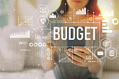 Budget with woman using a smartphone