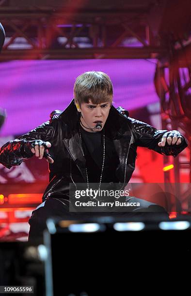 Singer Justin Bieber performs onstage at The 53rd Annual GRAMMY Awards held at Staples Center on February 13, 2011 in Los Angeles, California.