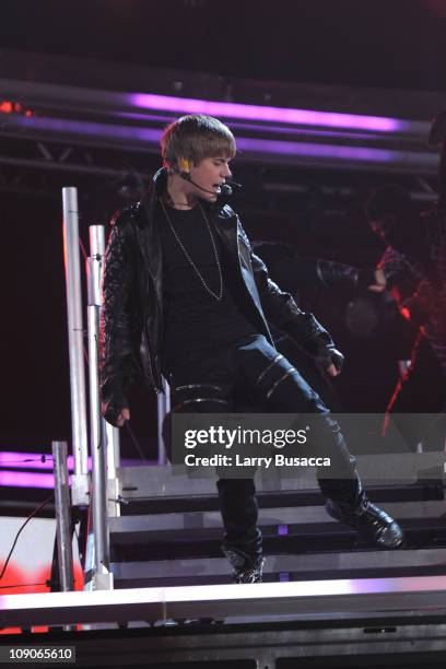 Singer Justin Bieber performs onstage at The 53rd Annual GRAMMY Awards held at Staples Center on February 13, 2011 in Los Angeles, California.