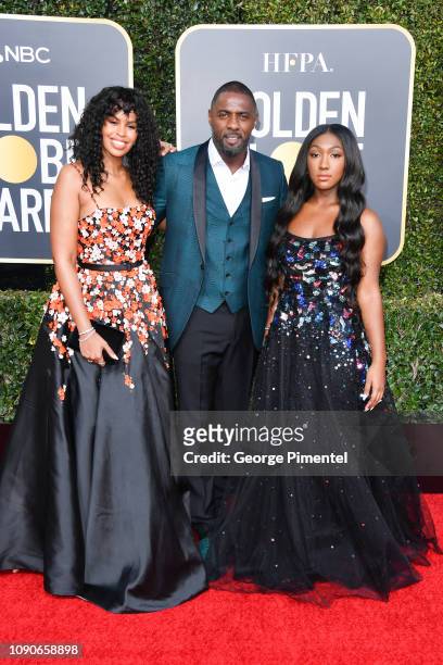 Sabrina Dhowre, Idris Elba and Isan Elba attend the 76th Annual Golden Globe Awards held at The Beverly Hilton Hotel on January 06, 2019 in Beverly...