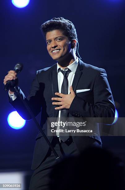 Singer Bruno Mars performs onstage at The 53rd Annual GRAMMY Awards held at Staples Center on February 13, 2011 in Los Angeles, California.