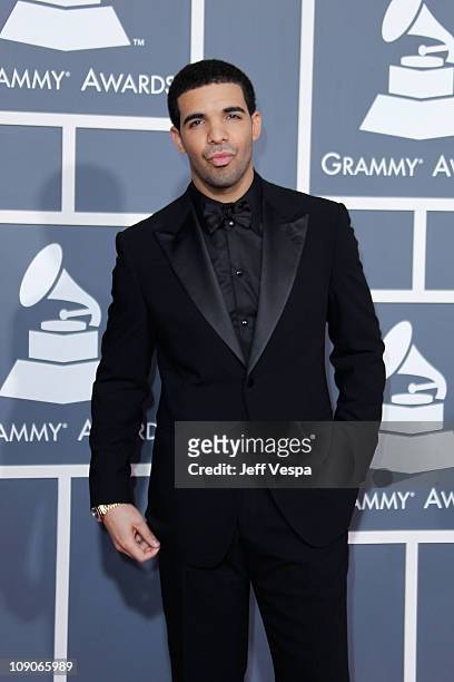 Rapper Drake arrives at The 53rd Annual GRAMMY Awards held at Staples Center on February 13, 2011 in Los Angeles, California.