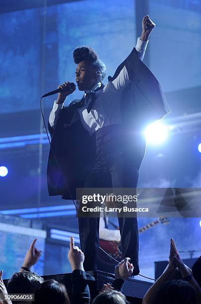 Singer Janelle Monae performs onstage at The 53rd Annual GRAMMY Awards held at Staples Center on February 13, 2011 in Los Angeles, California.