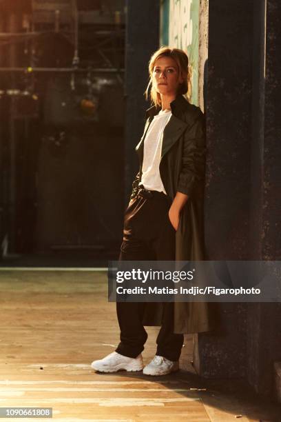 Actress Marina Fois is photographed for Madame Figaro on September 19, 2018 in Paris, France. Trench , t-shirt and pants , sneakers . PUBLISHED...