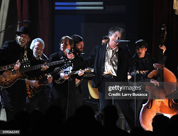 Musician Bob Dylan performs onstage at The 53rd Annual GRAMMY Awards held at Staples Center on February 13, 2011 in Los Angeles, California.