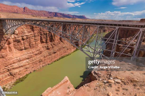 navajo bridge steel spandrel arch bridges - glen canyon stock pictures, royalty-free photos & images