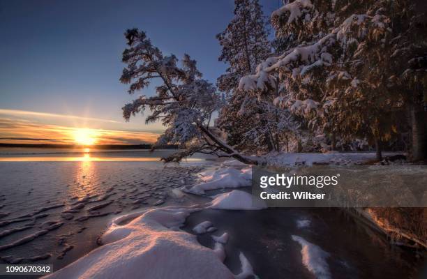 cold creek wintry sunset - michigan stock pictures, royalty-free photos & images