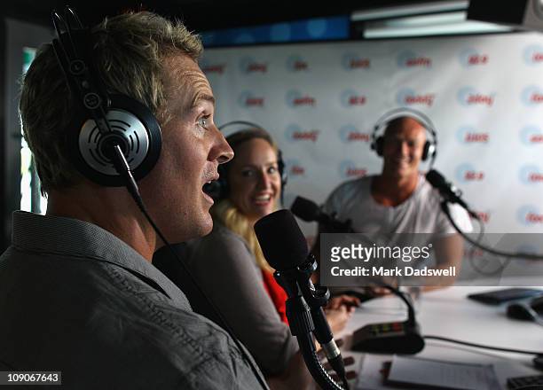 Australian swimmer Michael Klim speaks to the media and announces his comeback to swimming during the Fifi & Jules Show at Fox FM on February 14,...