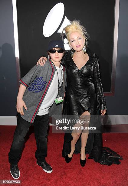 Singer Cyndi Lauper and son Declyn Wallace Thornton arrive at The 53rd Annual GRAMMY Awards held at Staples Center on February 13, 2011 in Los...