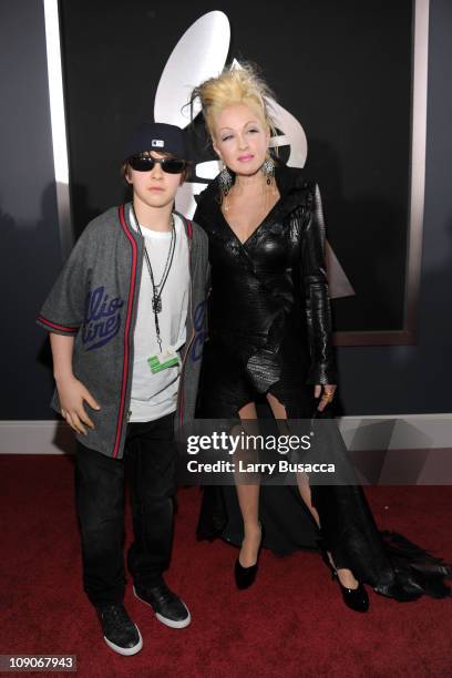 Singer Cyndi Lauper and son Declyn Wallace Thornton arrive at The 53rd Annual GRAMMY Awards held at Staples Center on February 13, 2011 in Los...