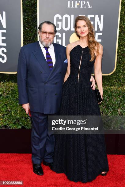 Julian Schnabel and Louise Kugelberg attend the 76th Annual Golden Globe Awards held at The Beverly Hilton Hotel on January 06, 2019 in Beverly...