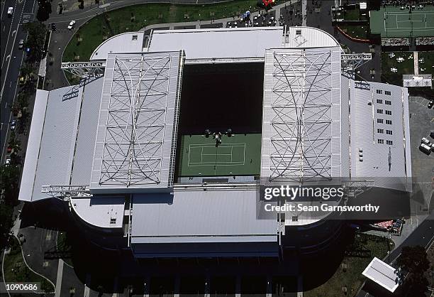 Aerial view of the Vodafone Arena at the Australian Open held at Melbourne Park, in Melbourne, Australia. \ Mandatory Credit: Sean Garnsworthy...