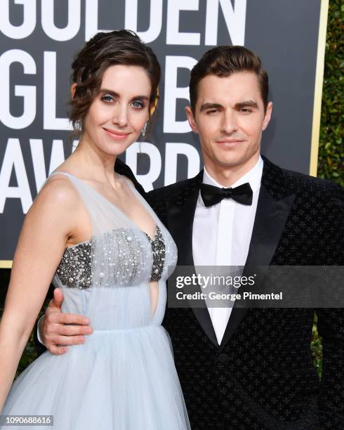 Alison Brie and Dave Franco attend the 76th Annual Golden Globe Awards held at The Beverly Hilton Hotel on January 06, 2019 in Beverly Hills,...