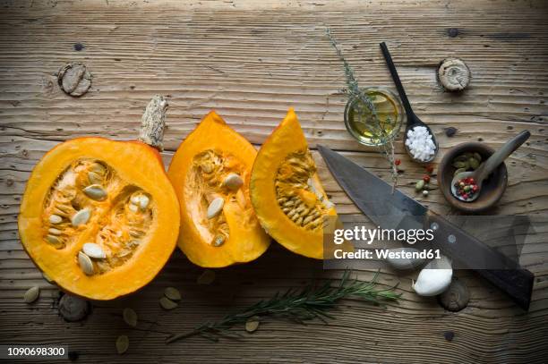 ingredients for preparing hokkaido-soup - pumpkin seed stock pictures, royalty-free photos & images