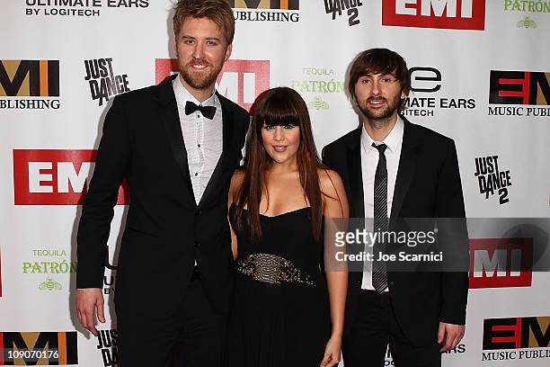 Charles Kelley, Hillary Scott, and Dave Haywood of Lady Antebellum arrive at Ultimate Ears By Logitech Presents The EMI Grammys After Party at Milk...