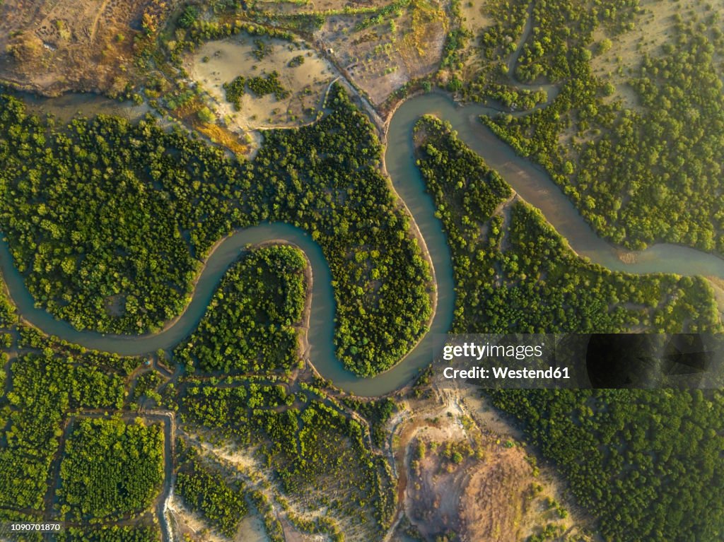 Indonesai, Lombok, Tropical river from above