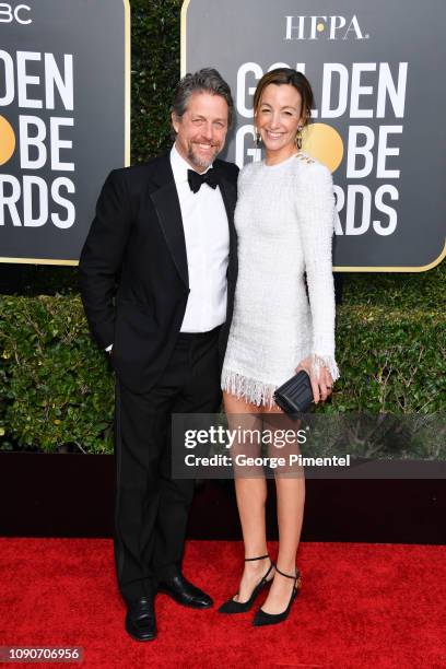 Hugh Grant and Anna Elisabet Eberstein attend the 76th Annual Golden Globe Awards held at The Beverly Hilton Hotel on January 06, 2019 in Beverly...