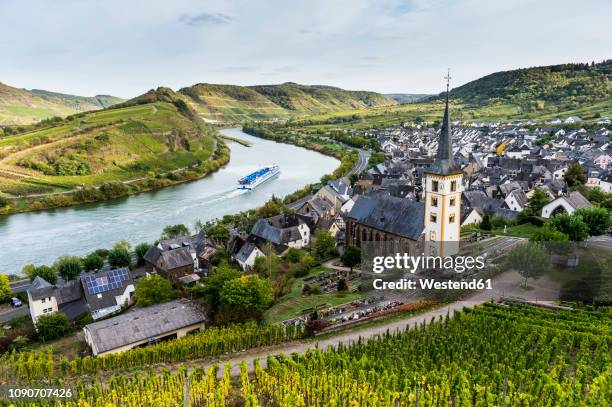 germany, rhineland-palatinate, cruise ship on the moselle river near bremm - moseltal stock pictures, royalty-free photos & images