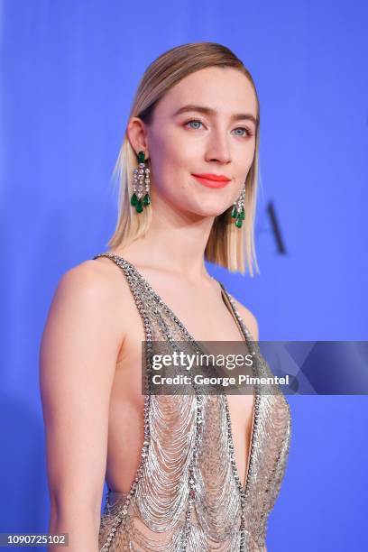 Saoirse Ronan poses in the press room during the 75th Annual Golden Globe Awards held at The Beverly Hilton Hotel on January 06, 2019 in Beverly...