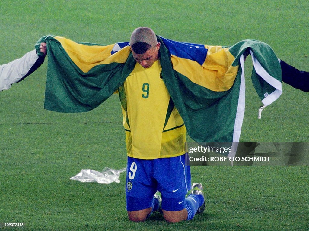 Brazil's forward Ronaldo, wrapped in the