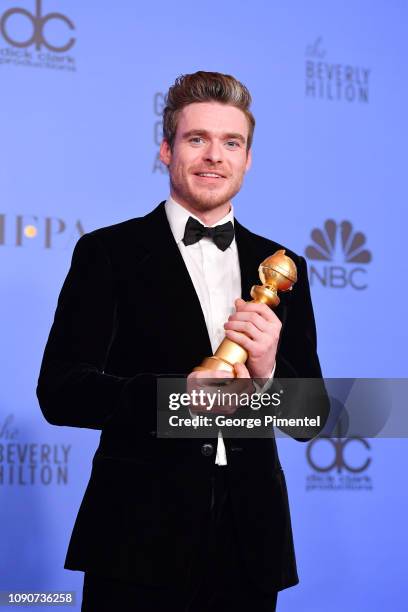 Best Performance by an Actor in a Television Series Drama for 'Bodyguard' winner Richard Madden poses in the press room during the 75th Annual Golden...