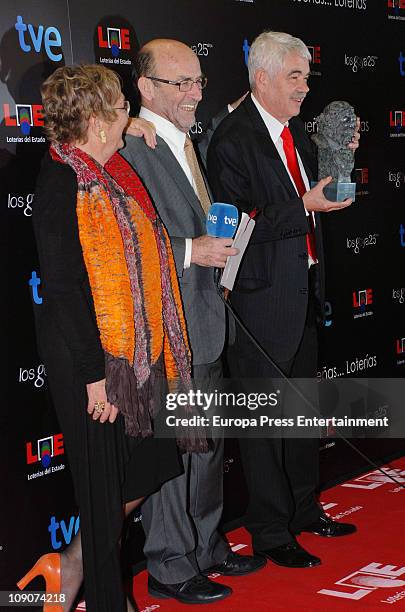 Diana Garrigosa and Pascual Maragall attend press room photocall during the 2011 edition of the 'Goya Cinema Awards' ceremony at Teatro Real on...