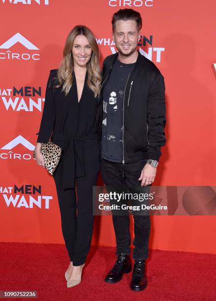 Ryan Tedder, singer of OneRepublic, and wife Genevieve Tedder attend Paramount Pictures' "What Men Want" Premiere at Regency Village Theatre on...