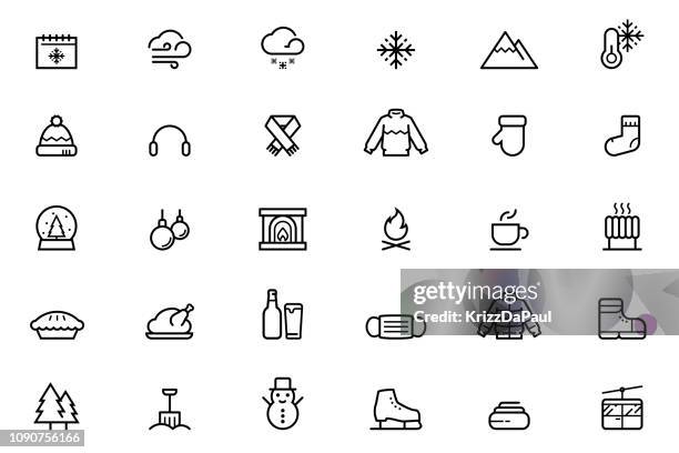 ilustraciones, imágenes clip art, dibujos animados e iconos de stock de iconos de invierno - abrigado