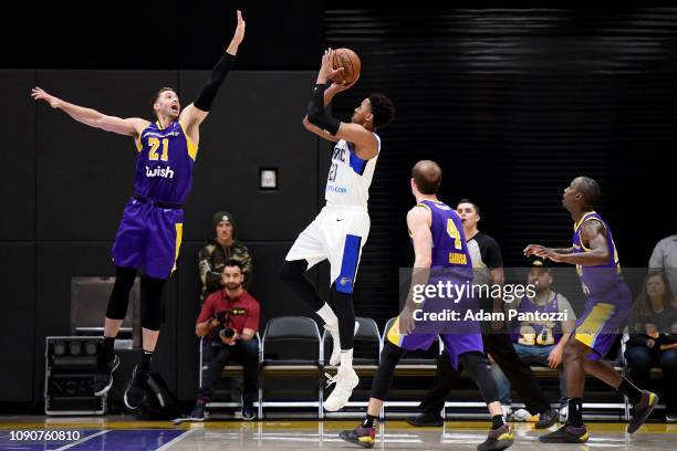 Anthony Brown of the Lakeland Magic shoots the basketball against the South Bay Lakers on January 28, 2019 at UCLA Heath Training Center in El...