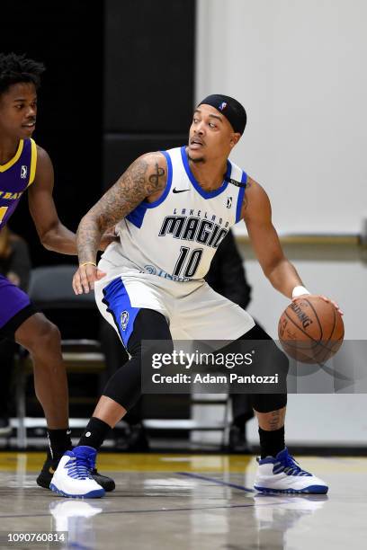 Troy Caupain of the Lakeland Magic handles the basketball against the South Bay Lakers on January 28, 2019 at UCLA Heath Training Center in El...