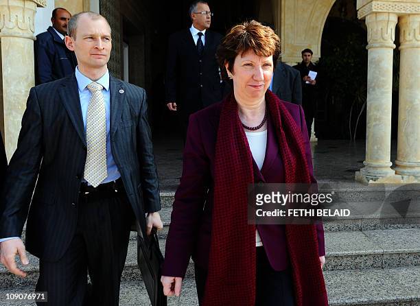Europeean Union Foreign Affairs Chief Catherine Ashton arrives for a meeting with Tunisia's International Cooperation minister Mohamed Nouri Jouini...