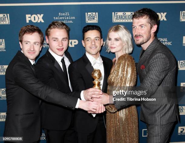 Joe Mazzello, Ben Hardy, Rami Malek, Lucy Boynton and Gwilym Lee attend the FOX, FX and Hulu 2019 Golden Globe Awards after party at The Beverly...