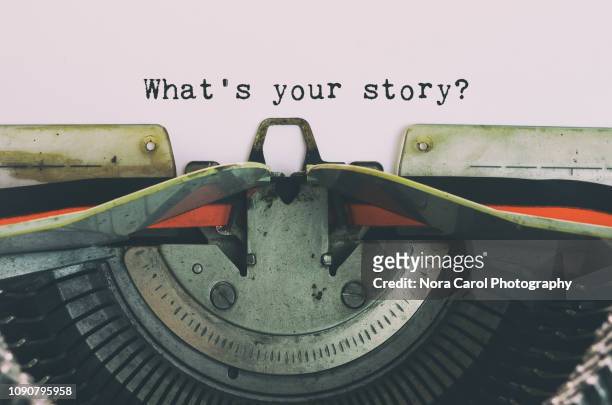vintage typewriter with text - what's your story - history stock pictures, royalty-free photos & images